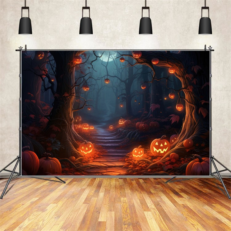 Halloween Fotografie Hintergrund Düsterer Pfad Gruselige Kürbisse Hintergrund BRP10-180