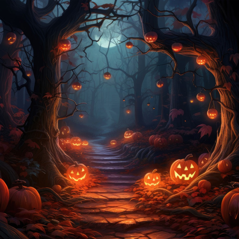 Halloween Fotografie Hintergrund Düsterer Pfad Gruselige Kürbisse Hintergrund BRP10-180