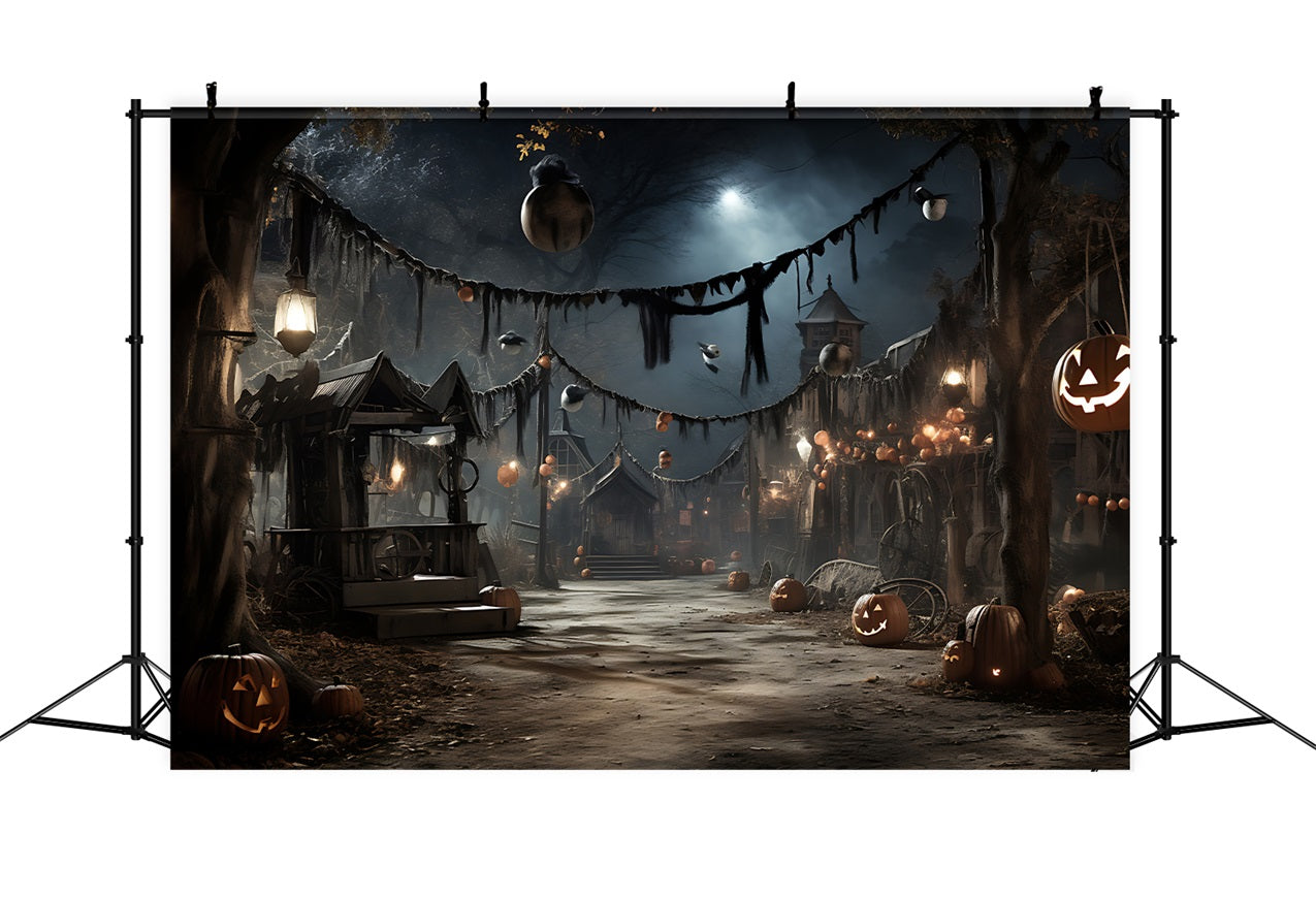 Halloween Dorf Hintergrund Glühende Laternen Kürbisse Hintergrund BRP10-209