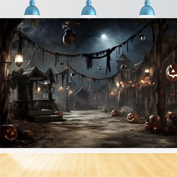 Halloween Dorf Hintergrund Glühende Laternen Kürbisse Hintergrund BRP10-209