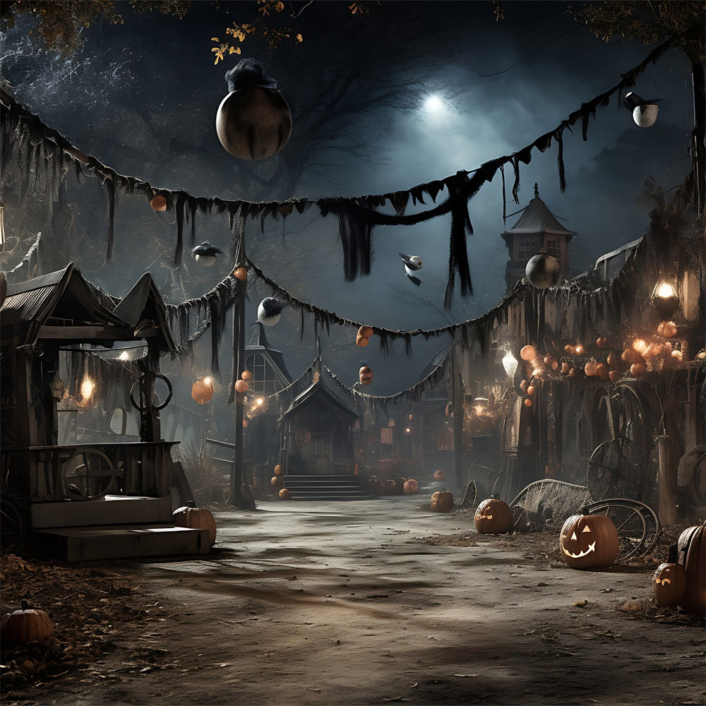 Halloween Dorf Hintergrund Glühende Laternen Kürbisse Hintergrund BRP10-209