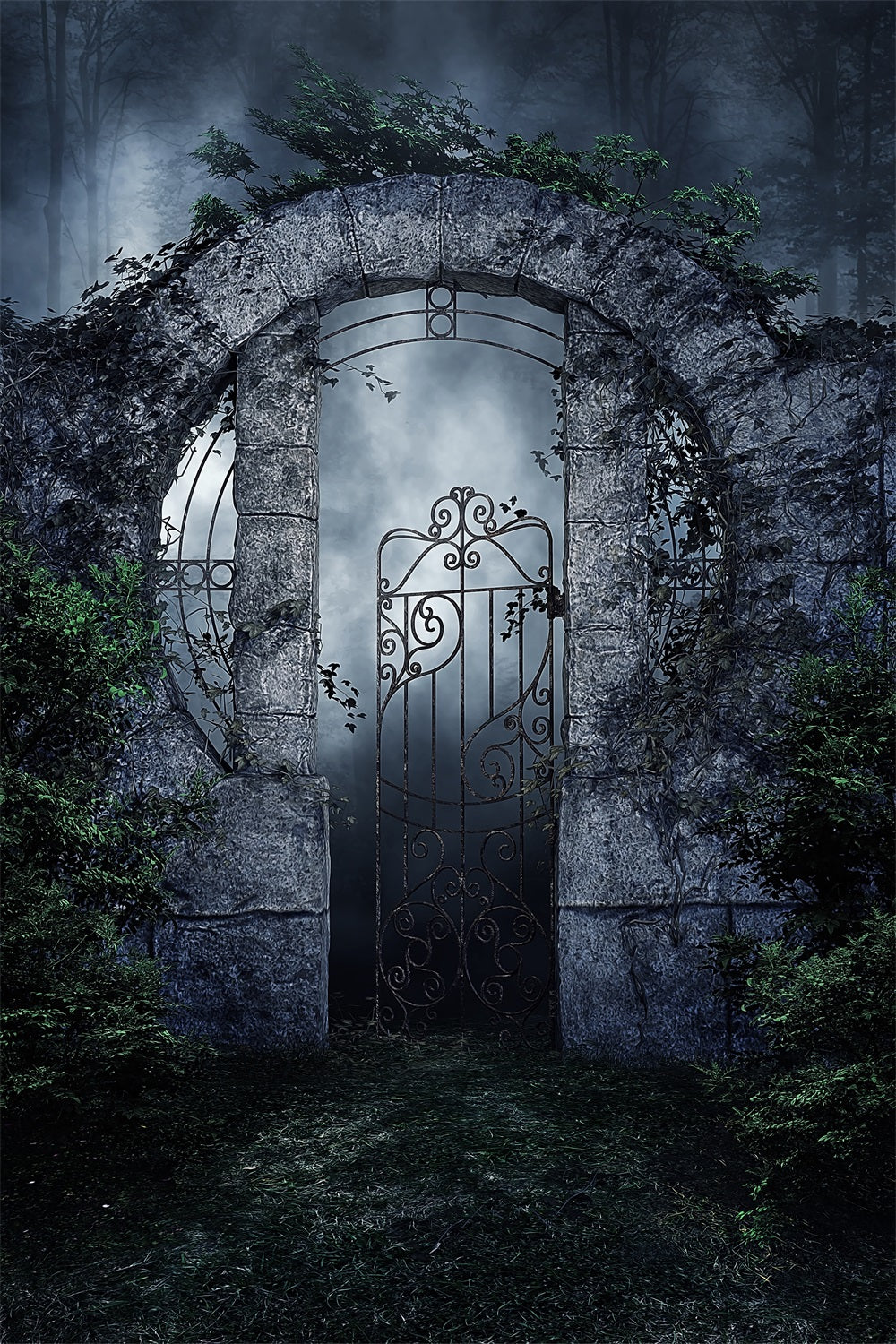 Fotografie Halloween Hintergrund Gespenstisches Eisentor Ranken Hintergrund BRP10-223