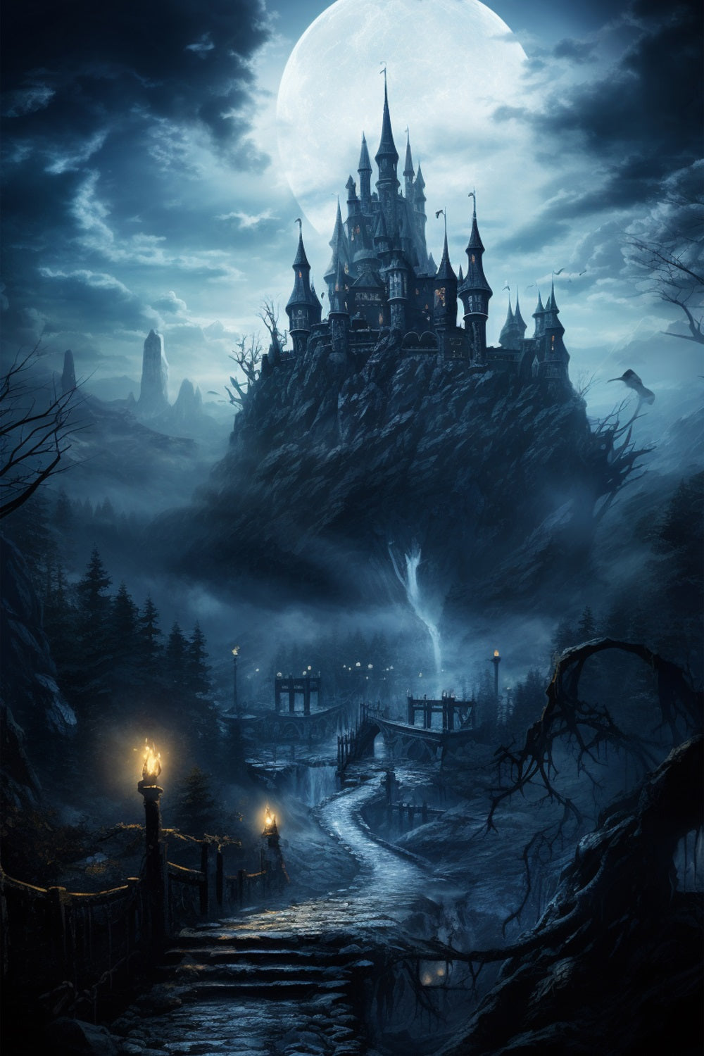 Hintergrund Ideen für Halloween Gothic Castle Misty Mountain Hintergrund BRP10-224