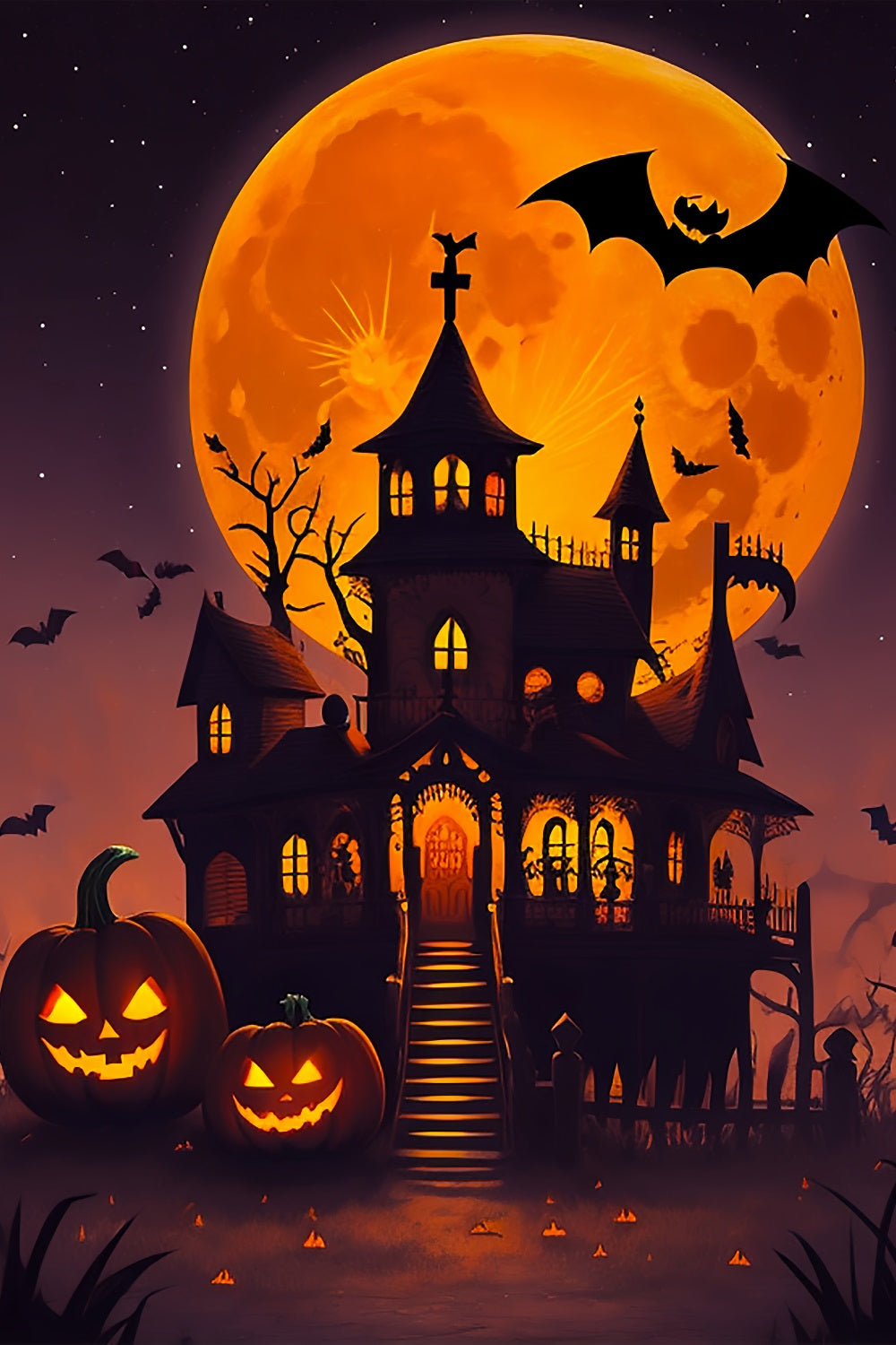 Gruselige Halloween Kulisse Orange Mond Spukhaus Kulisse BRP10-225