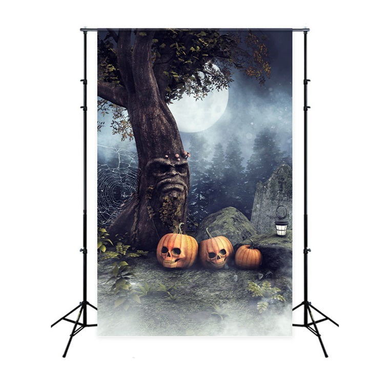 Halloween Friedhof Hintergrund Baum Schädel Kürbisse Hintergrund BRP10-227