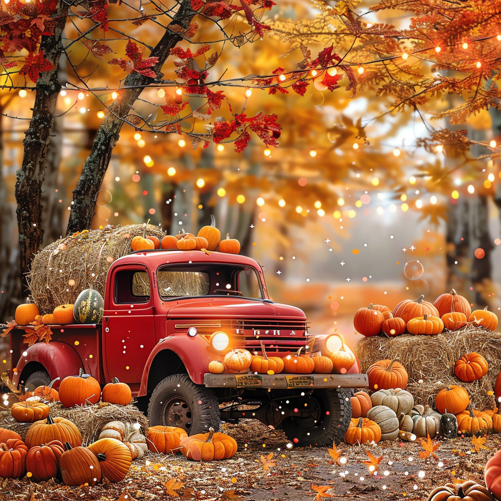 Herbst Fotokulisse LKW Kürbisse Heu Wald Kulisse BRP10-258