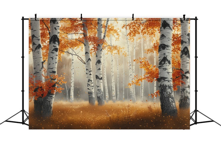 Herbst Fotografie Hintergrund Morgennebel Birke Wald Hintergrund BRP10-262