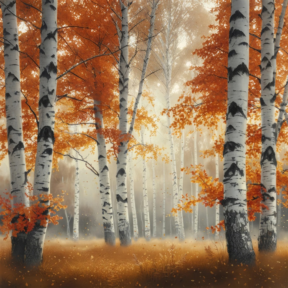 Herbst Fotografie Hintergrund Morgennebel Birke Wald Hintergrund BRP10-262