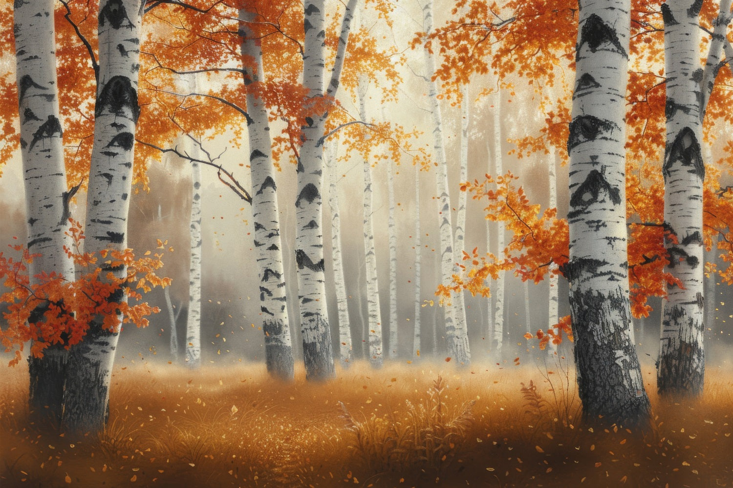 Herbst Fotografie Hintergrund Morgennebel Birke Wald Hintergrund BRP10-262