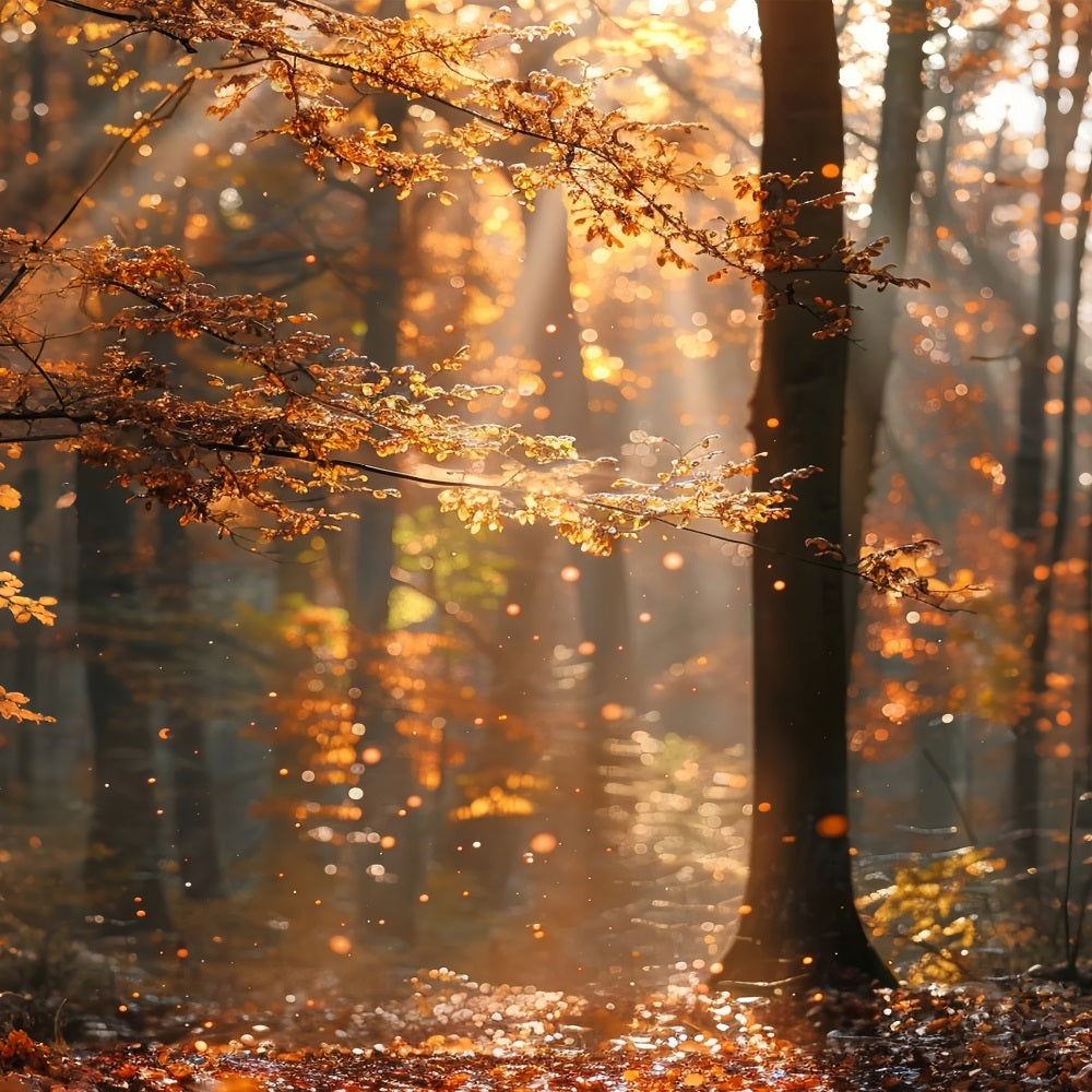 Herbst Fotokulissen Wald schimmernde Sonnenstrahlen Hintergrund BRP10-263