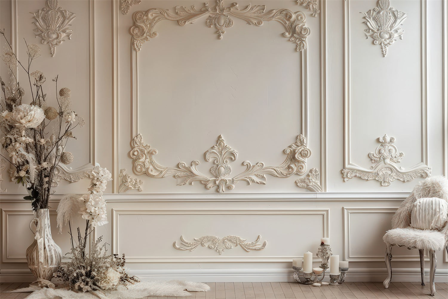 Retro Fotokulisse Vintage Weiß Floral Akzente Kulisse BRP10-271