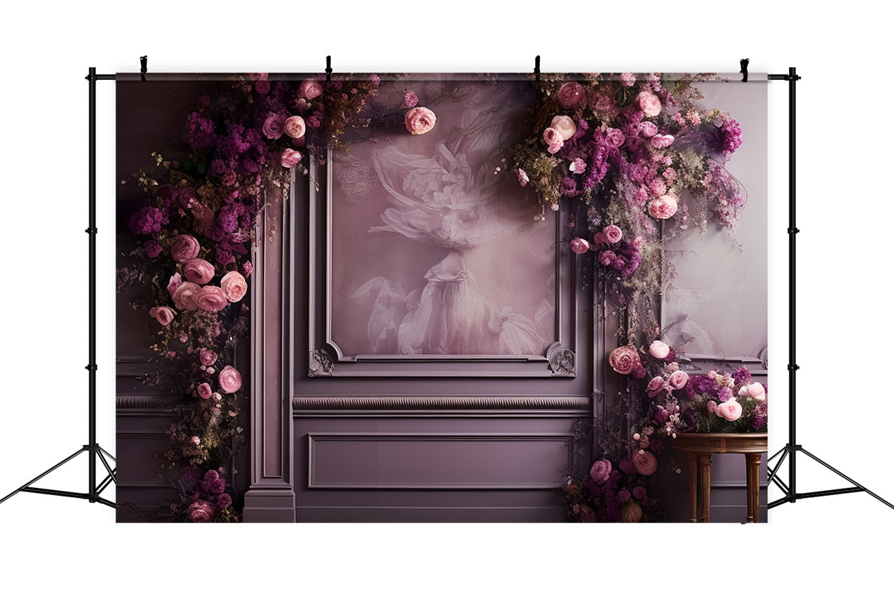 Retro Blumen Hintergrund Rosa Lila Geschmückte Wand Hintergrund BRP10-291