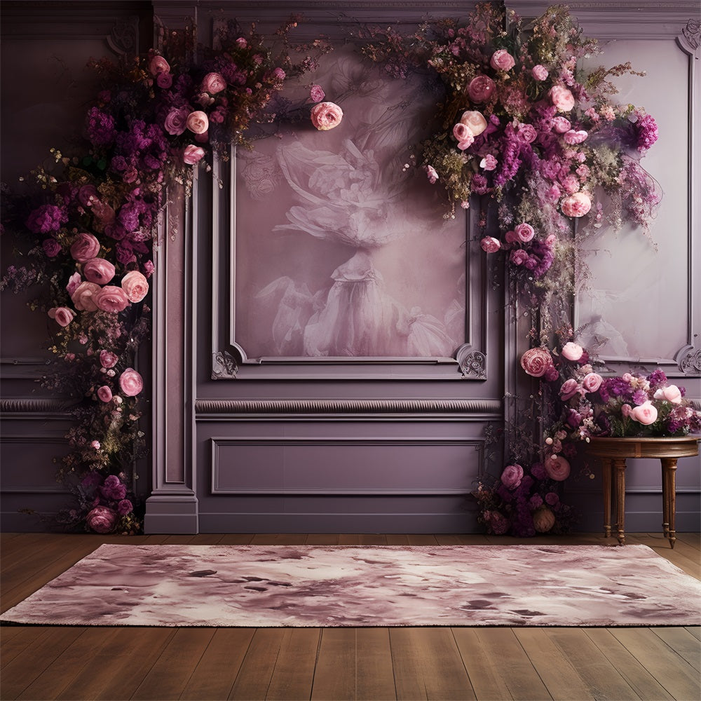 Retro Blumen Hintergrund Rosa Lila Geschmückte Wand Hintergrund BRP10-291