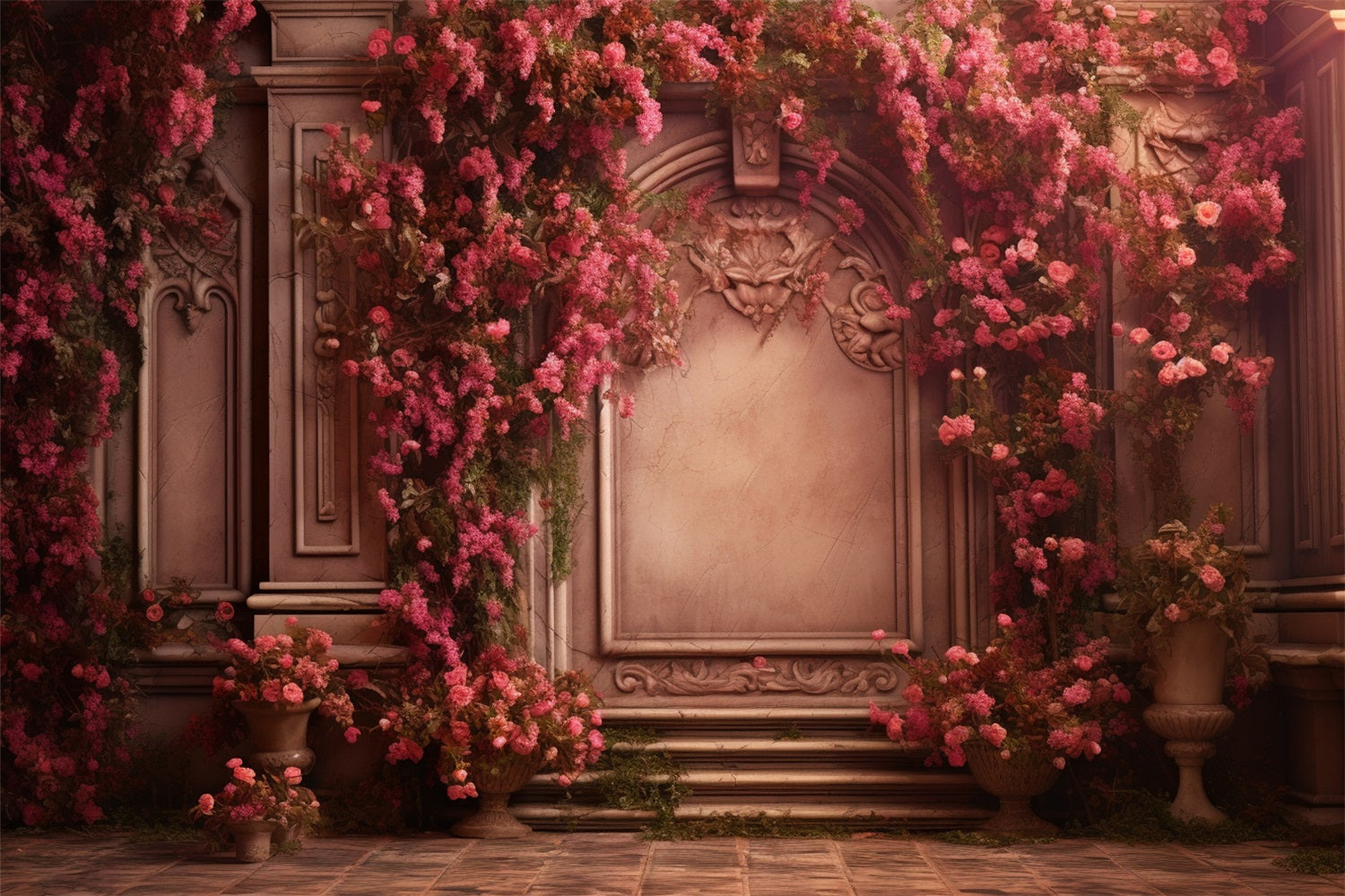 Retro Wand Foto Booth Hintergrund Rosa Blumen Hintergrund BRP10-292