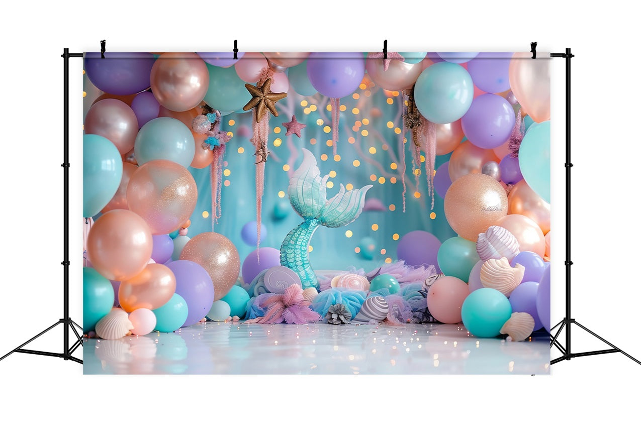 Geburtstag Fotohintergrund Pastell Ballons Meerjungfrauenschwanz Hintergrund BRP10-305