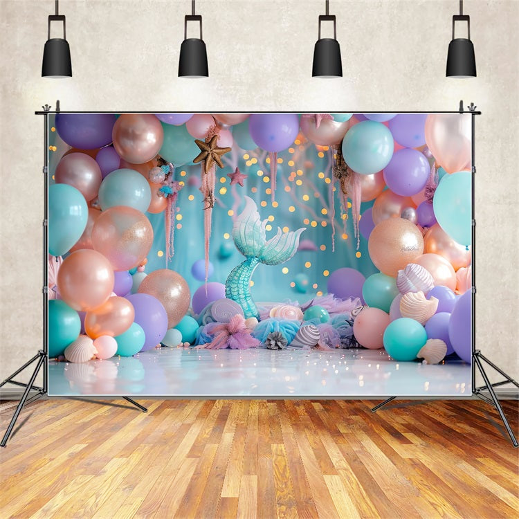 Geburtstag Fotohintergrund Pastell Ballons Meerjungfrauenschwanz Hintergrund BRP10-305