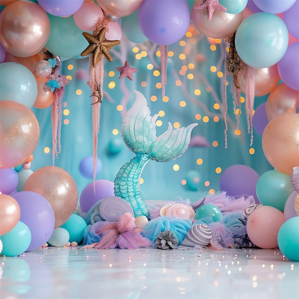 Geburtstag Fotohintergrund Pastell Ballons Meerjungfrauenschwanz Hintergrund BRP10-305