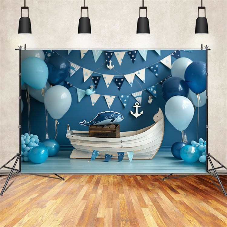Hintergrund für Geburtstage Party Nautische Boot Wal Hintergrund BRP10-314