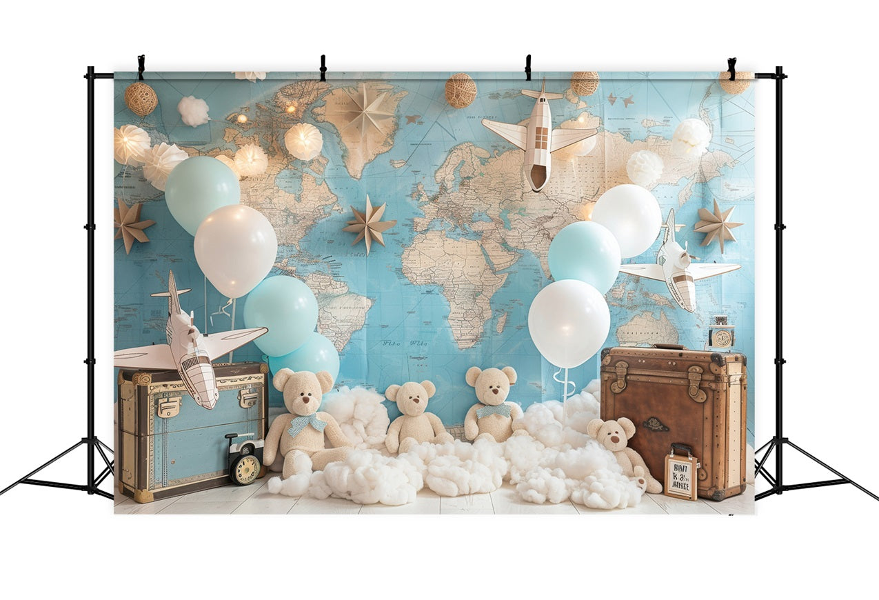 Benutzerdefinierte Geburtstag Hintergrund Teddybär Weltkarte Hintergrund BRP10-315