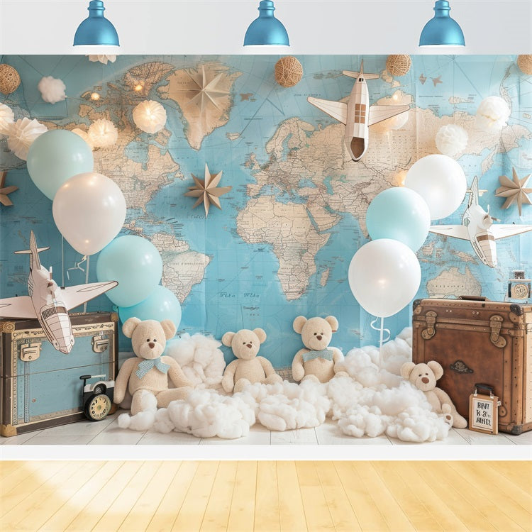 Benutzerdefinierte Geburtstag Hintergrund Teddybär Weltkarte Hintergrund BRP10-315