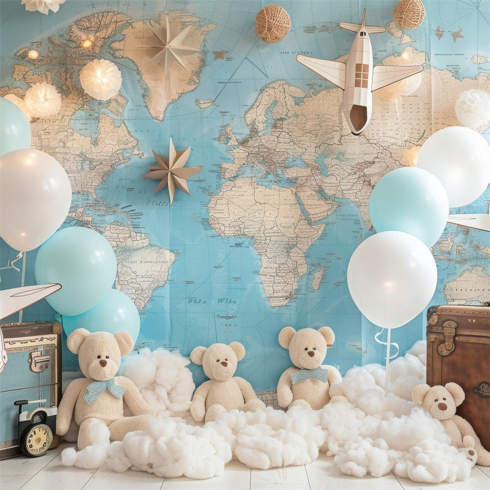 Benutzerdefinierte Geburtstag Hintergrund Teddybär Weltkarte Hintergrund BRP10-315