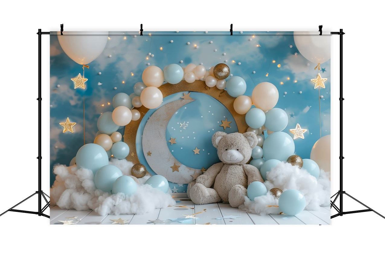 Hintergrund Geburtstag Mond Sterne Teddybär Hintergrund BRP10-317