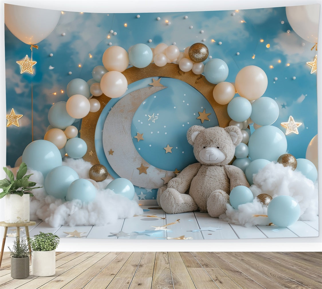 Hintergrund Geburtstag Mond Sterne Teddybär Hintergrund BRP10-317