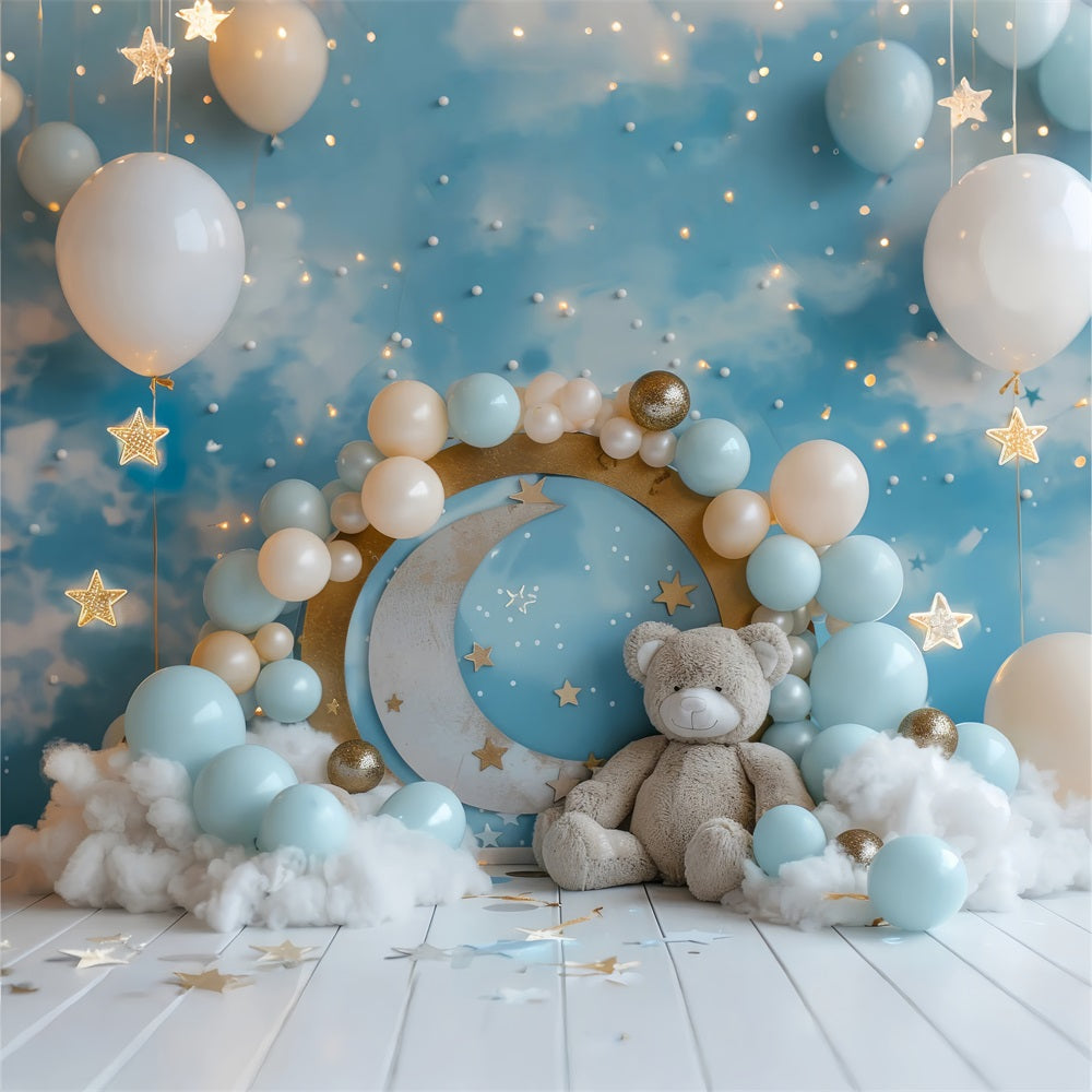 Hintergrund Geburtstag Mond Sterne Teddybär Hintergrund BRP10-317