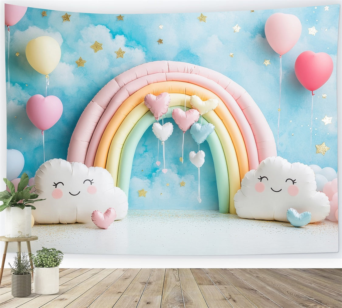 Geburtstag Party Hintergrund Wolken Ballons Regenbogen Bogen Hintergrund BRP10-321