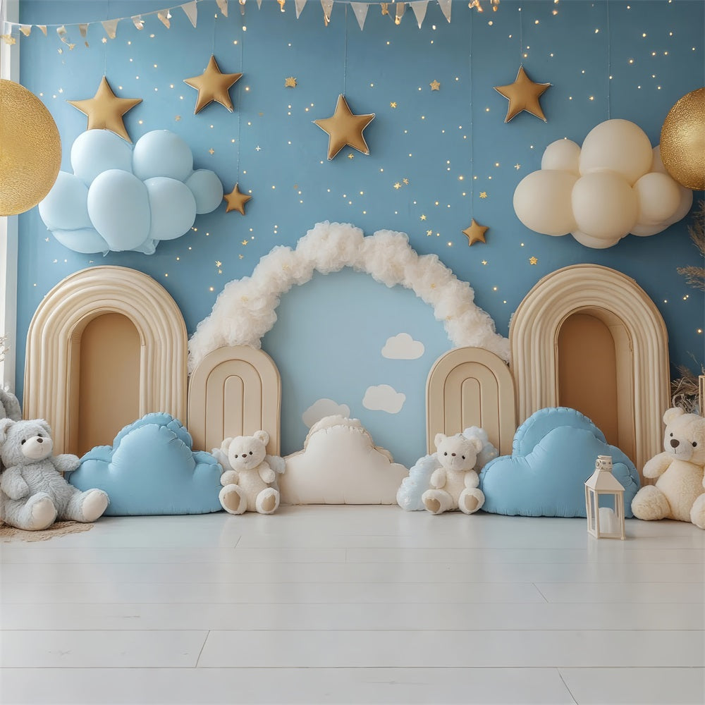 Geburtstag Fotografie Hintergrund Wolken Sterne Teddybär Hintergrund BRP10-323