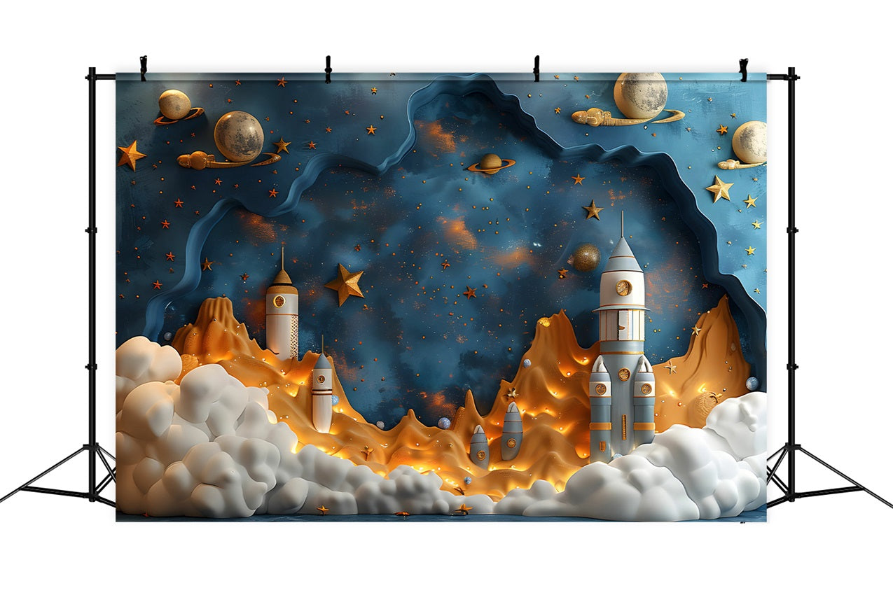 Geburtstag Hintergrund Galaktische Planeten Raketen Party Hintergrund BRP10-326