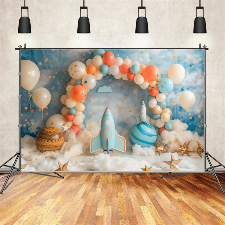 Hintergrund Happy Birthday Space Rocket Ballonbogen Hintergrund BRP10-331
