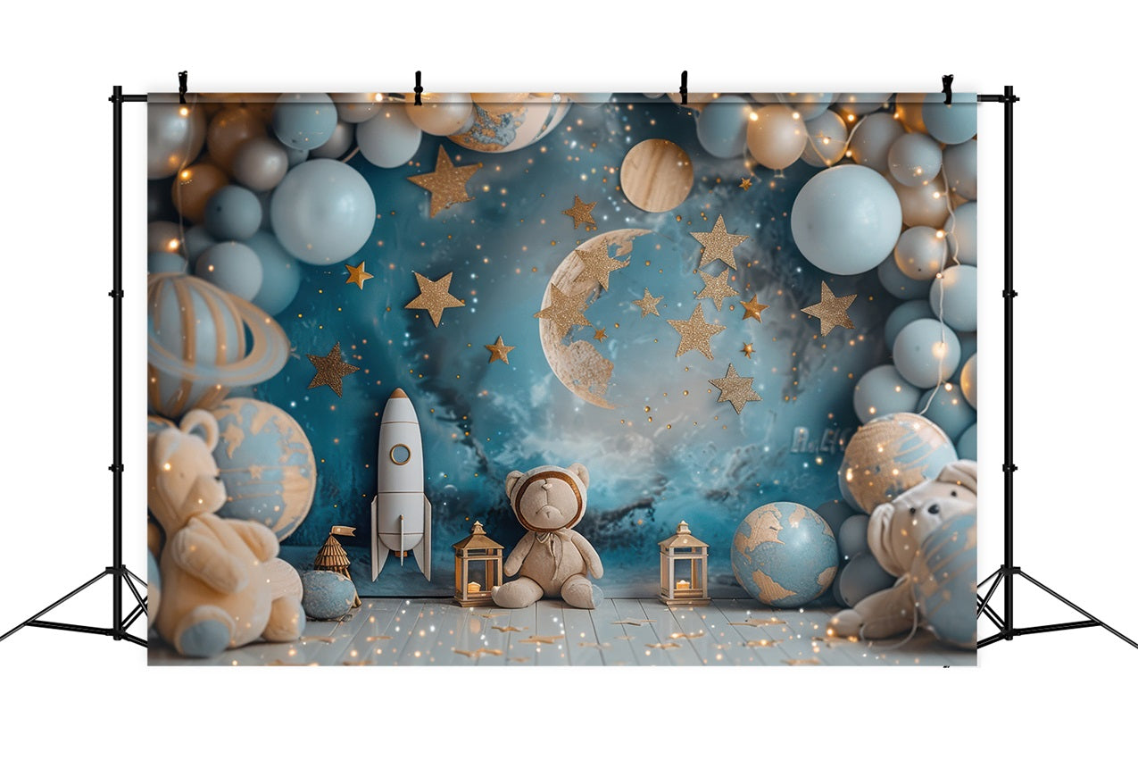 Geburtstag Hintergrund Dekoration Space Teddy Rocket Ballon Hintergrund BRP10-332