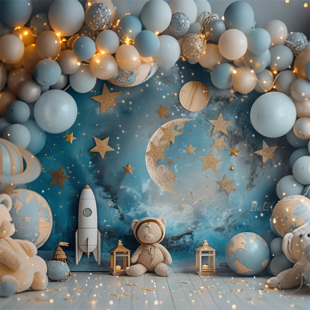 Geburtstag Hintergrund Dekoration Space Teddy Rocket Ballon Hintergrund BRP10-332