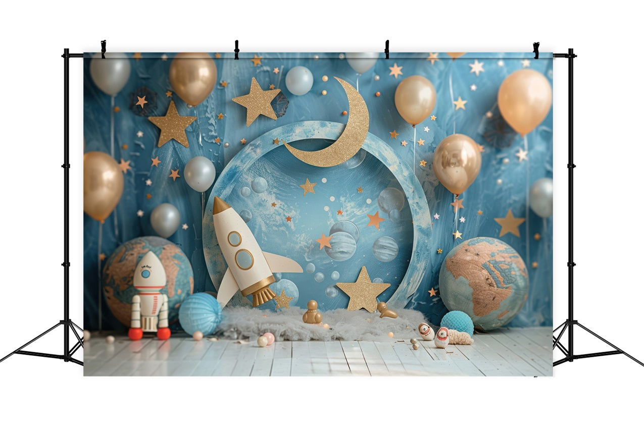 Hintergrund Geburtstag Weltraum Rakete Mond Party Hintergrund BRP10-335