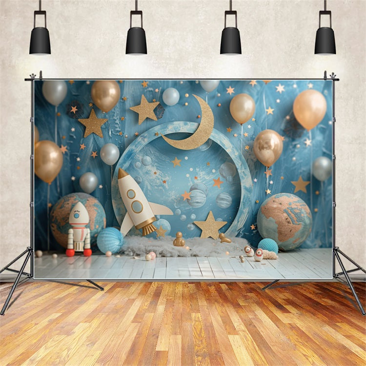 Hintergrund Geburtstag Weltraum Rakete Mond Party Hintergrund BRP10-335