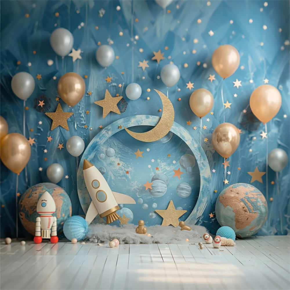 Hintergrund Geburtstag Weltraum Rakete Mond Party Hintergrund BRP10-335
