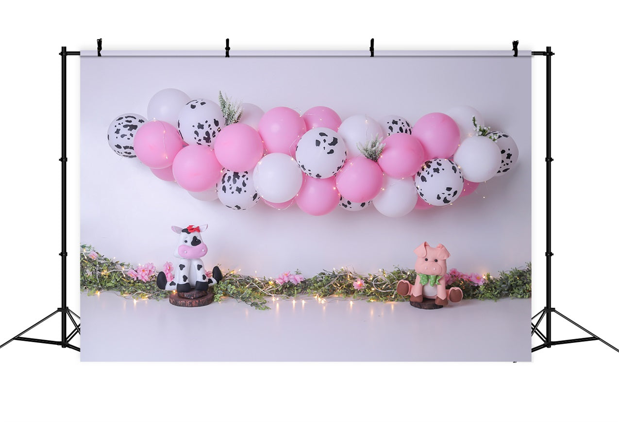 Hintergrund für Geburtstag Bauernhof-Themed Kuh Schwein Ballon Hintergrund BRP10-339