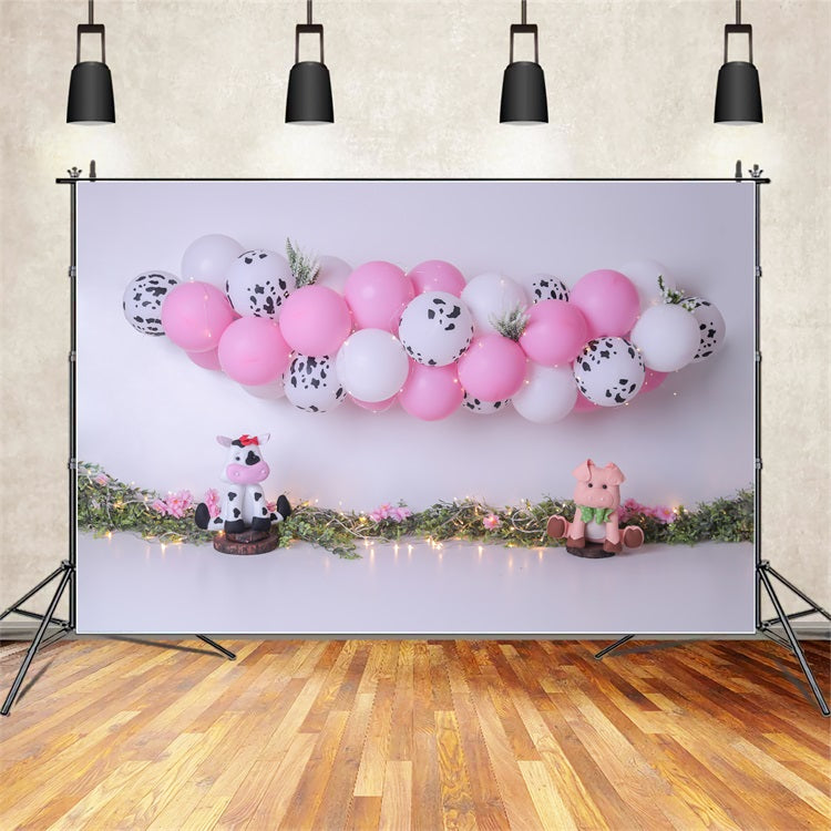 Hintergrund für Geburtstag Bauernhof-Themed Kuh Schwein Ballon Hintergrund BRP10-339