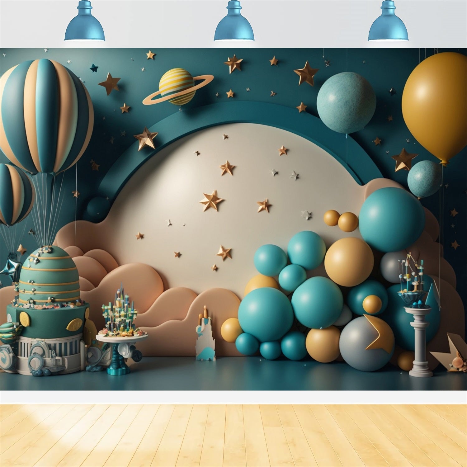 Hintergrund Geburtstag Galaktische Heißluftballon Hintergrund BRP10-340