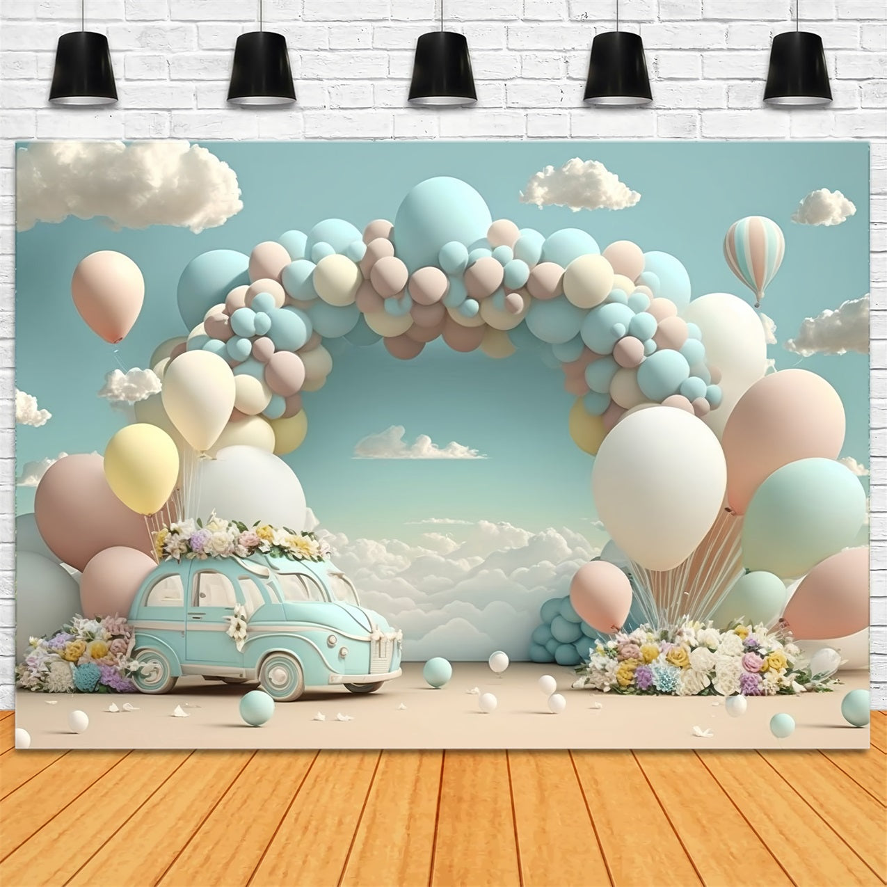 Hintergrund für Geburtstag Vintage Auto Ballon Wolke Hintergrund BRP10-341