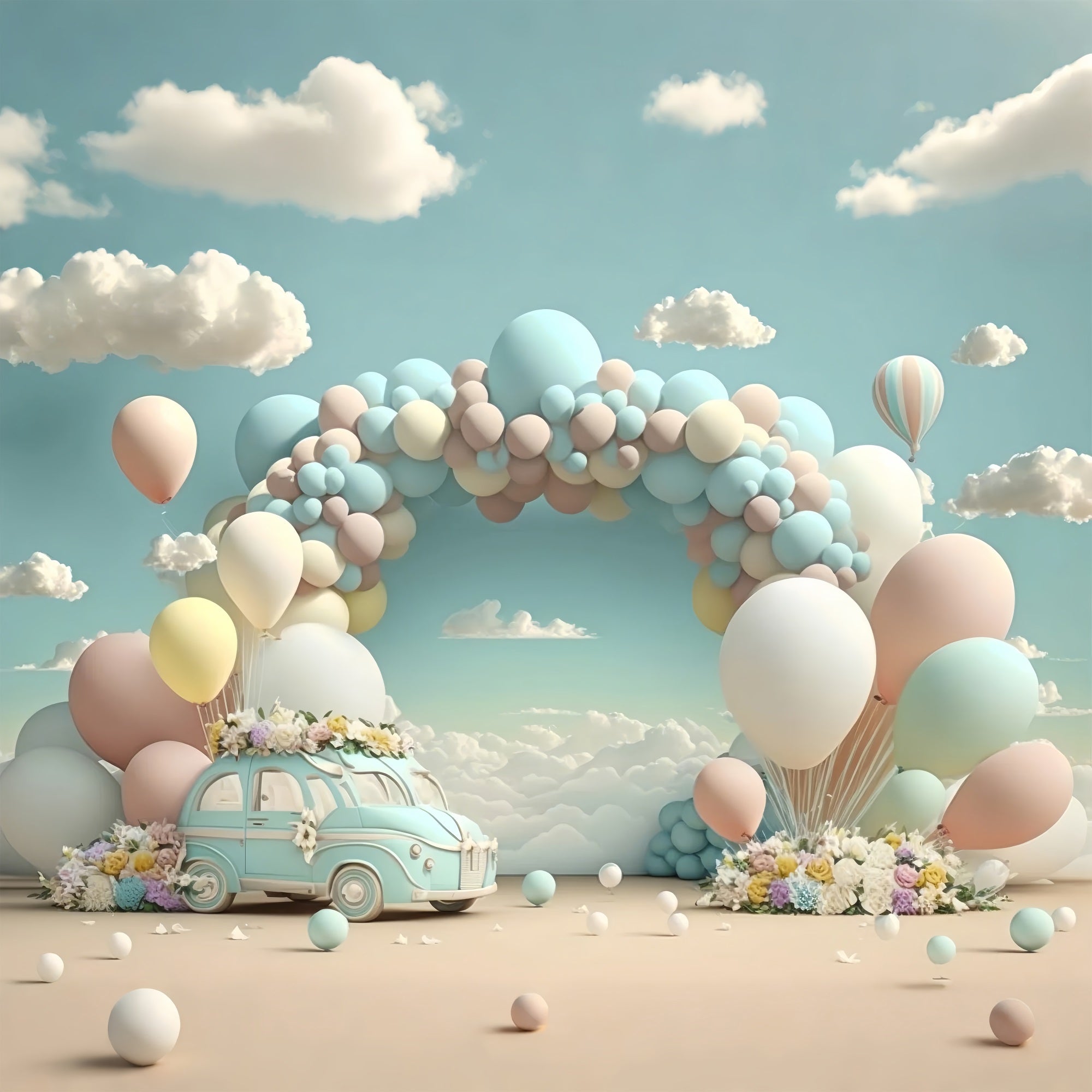 Hintergrund für Geburtstag Vintage Auto Ballon Wolke Hintergrund BRP10-341