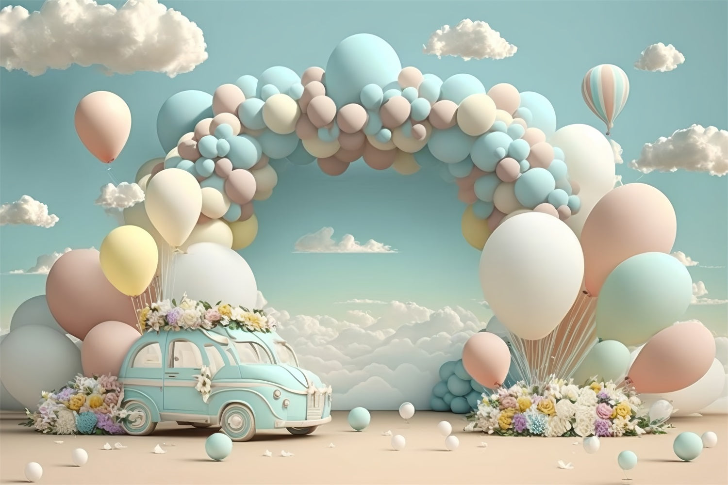 Hintergrund für Geburtstag Vintage Auto Ballon Wolke Hintergrund BRP10-341