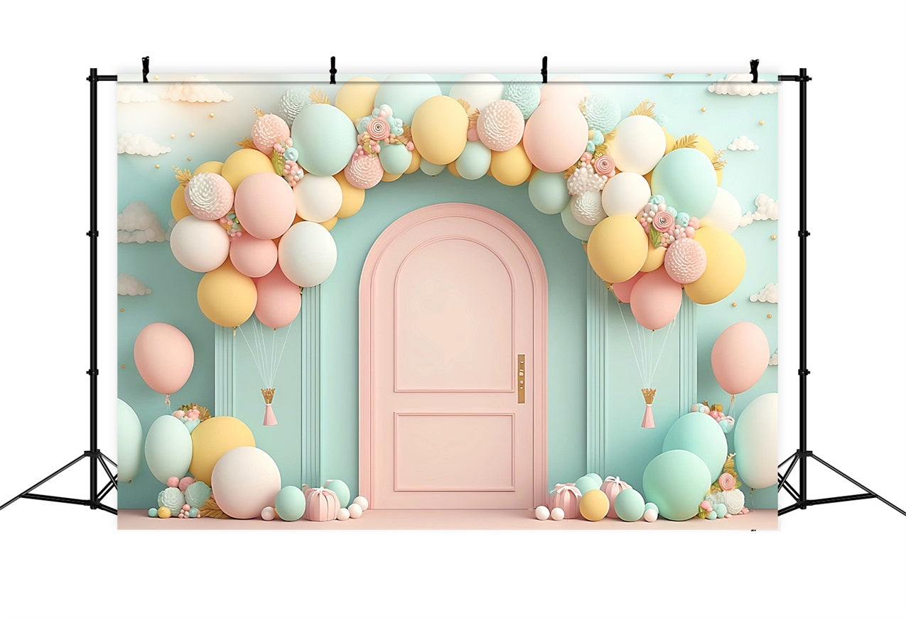 Happy Birthday Hintergrund Ballonbogen Rosa Tür Hintergrund BRP10-347