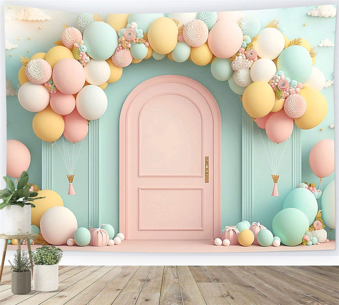 Happy Birthday Hintergrund Ballonbogen Rosa Tür Hintergrund BRP10-347