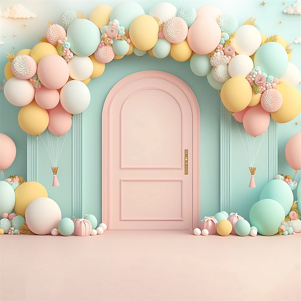 Happy Birthday Hintergrund Ballonbogen Rosa Tür Hintergrund BRP10-347