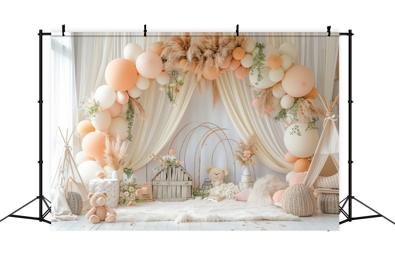 Geburtstag Fotohintergrund Ballon Bogen Pampas Hintergrund BRP10-353