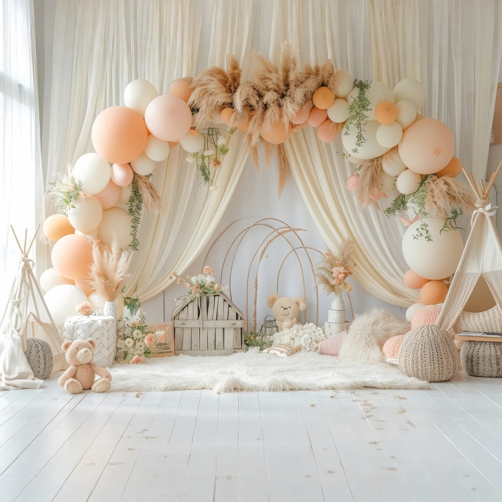 Geburtstag Fotohintergrund Ballon Bogen Pampas Hintergrund BRP10-353