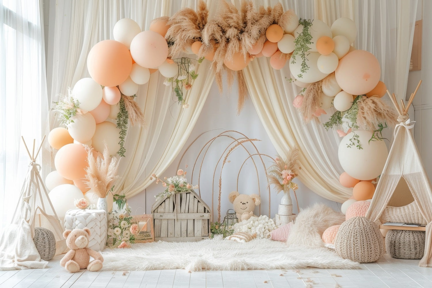Geburtstag Fotohintergrund Ballon Bogen Pampas Hintergrund BRP10-353