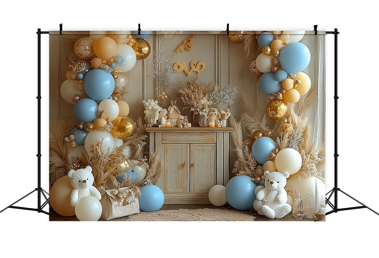 Happy Birthday Hintergrund Ballons Pampas Teddy Hintergrund BRP10-354